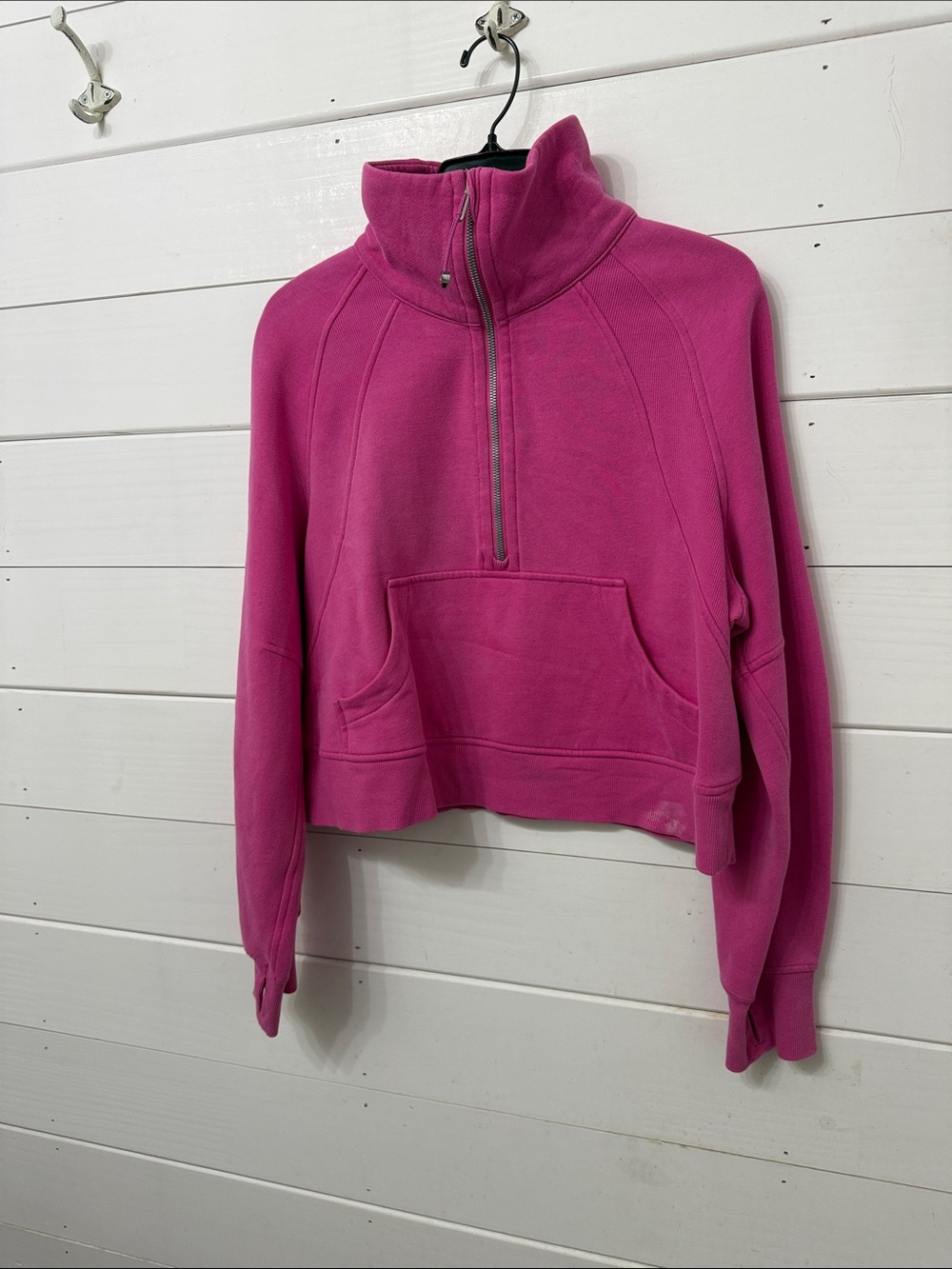 Cropped Half-Zip Pullover Sweatshirt - Hot Pink